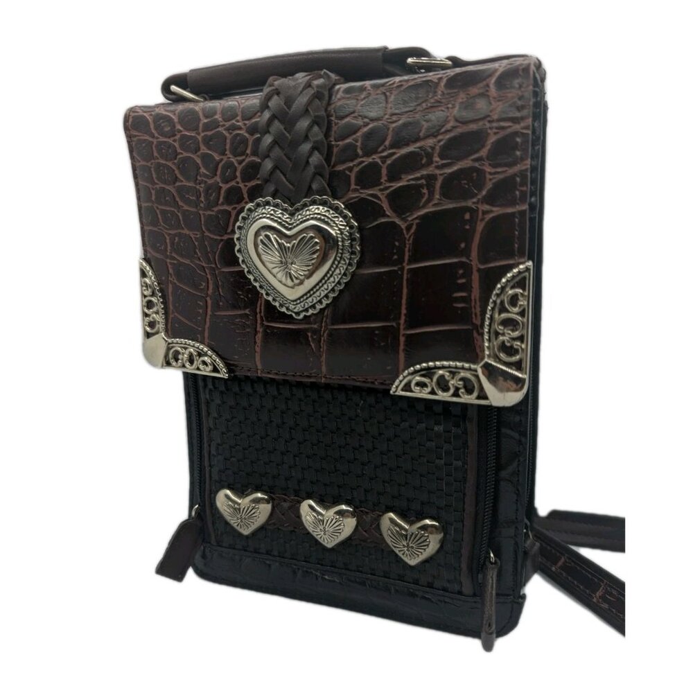 Unbranded Bag Travel Organizer Crossbody  Brown croc print brighton style concho
